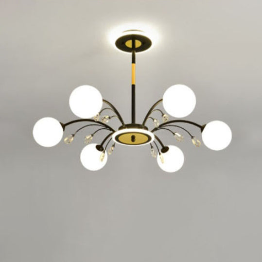Moderner Mid-Century Eisen Kugelglasschirm 6/8/10-Licht Kronleuchter für Wohnzimmer 