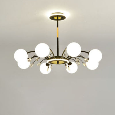 Moderner Mid-Century Eisen Kugelglasschirm 6/8/10-Licht Kronleuchter für Wohnzimmer 