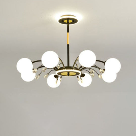Moderner Mid-Century Eisen Kugelglasschirm 6/8/10-Licht Kronleuchter für Wohnzimmer 