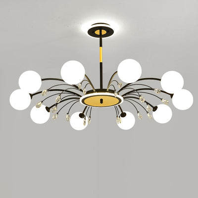Moderner Mid-Century Eisen Kugelglasschirm 6/8/10-Licht Kronleuchter für Wohnzimmer 