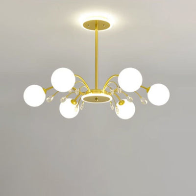 Moderner Mid-Century Eisen Kugelglasschirm 6/8/10-Licht Kronleuchter für Wohnzimmer 