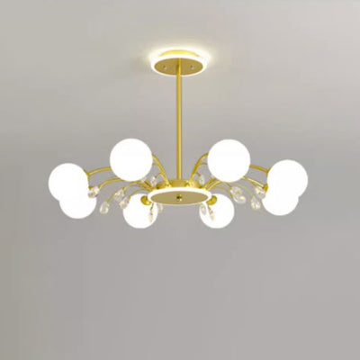 Moderner Mid-Century Eisen Kugelglasschirm 6/8/10-Licht Kronleuchter für Wohnzimmer 