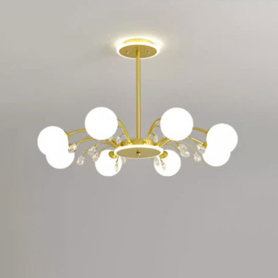 Moderner Mid-Century Eisen Kugelglasschirm 6/8/10-Licht Kronleuchter für Wohnzimmer 