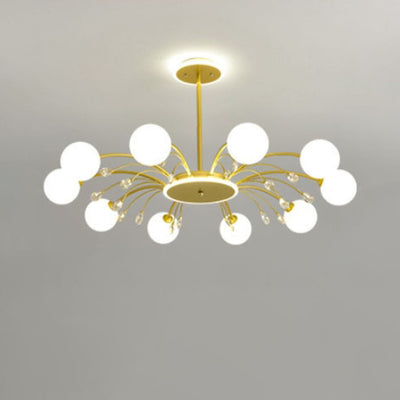 Moderner Mid-Century Eisen Kugelglasschirm 6/8/10-Licht Kronleuchter für Wohnzimmer 