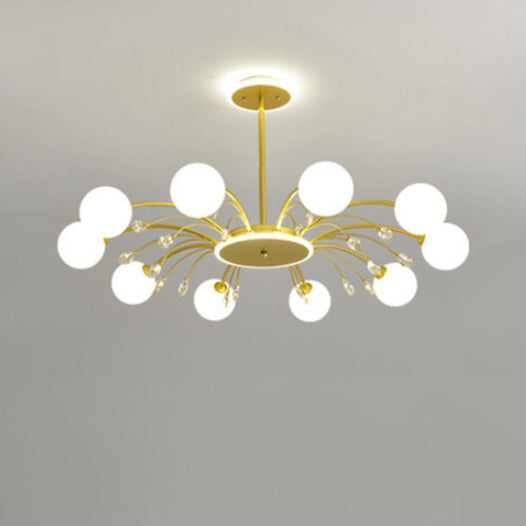 Moderner Mid-Century Eisen Kugelglasschirm 6/8/10-Licht Kronleuchter für Wohnzimmer 