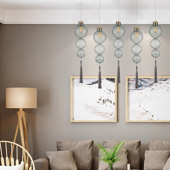 Traditionelle chinesische Pendelleuchte aus Eisen und Glas in Kürbisform mit 1 Flamme für das Wohnzimmer 
