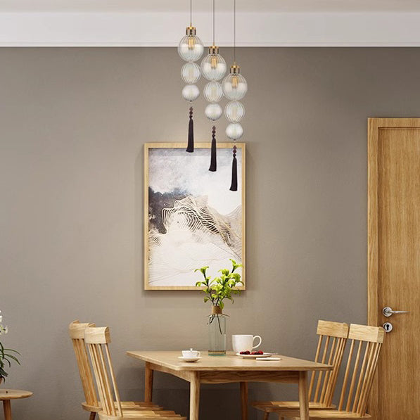 Traditionelle chinesische Pendelleuchte aus Eisen und Glas in Kürbisform mit 1 Flamme für das Wohnzimmer 