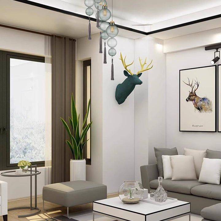 Traditionelle chinesische Pendelleuchte aus Eisen und Glas in Kürbisform mit 1 Flamme für das Wohnzimmer 