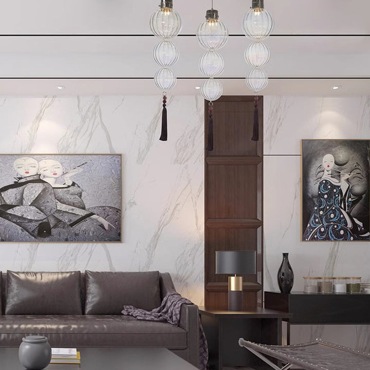 Traditionelle chinesische Pendelleuchte aus Eisen und Glas in Kürbisform mit 1 Flamme für das Wohnzimmer 