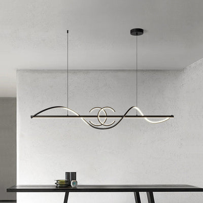 ثريات بإضاءة LED من الألومنيوم والحديد بتصميم شريط موجي حديث بسيط لغرفة الطعام 