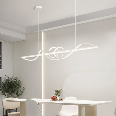 ثريات بإضاءة LED من الألومنيوم والحديد بتصميم شريط موجي حديث بسيط لغرفة الطعام 