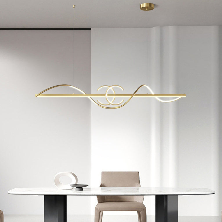ثريات بإضاءة LED من الألومنيوم والحديد بتصميم شريط موجي حديث بسيط لغرفة الطعام 
