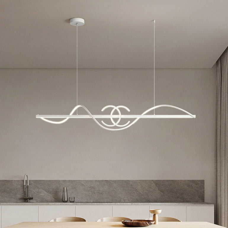 ثريات بإضاءة LED من الألومنيوم والحديد بتصميم شريط موجي حديث بسيط لغرفة الطعام 