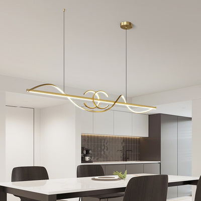 ثريات بإضاءة LED من الألومنيوم والحديد بتصميم شريط موجي حديث بسيط لغرفة الطعام 
