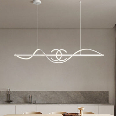 ثريات بإضاءة LED من الألومنيوم والحديد بتصميم شريط موجي حديث بسيط لغرفة الطعام 