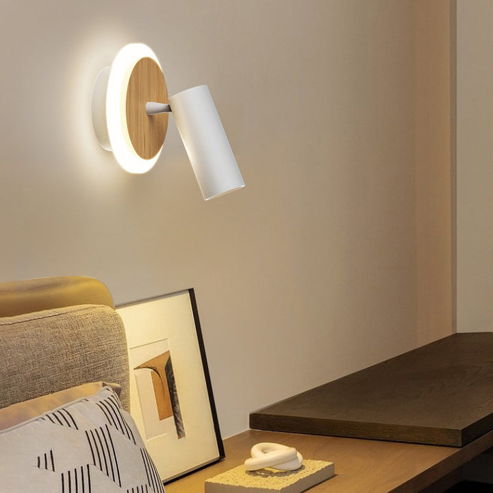 Lámpara Aplique de Pared LED de Madera Aluminio Redonda Minimalista Moderna para Dormitorio 