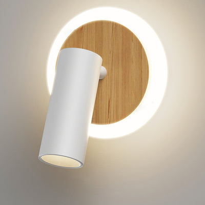 Applique murale LED en bois et aluminium rond minimaliste moderne pour chambre 