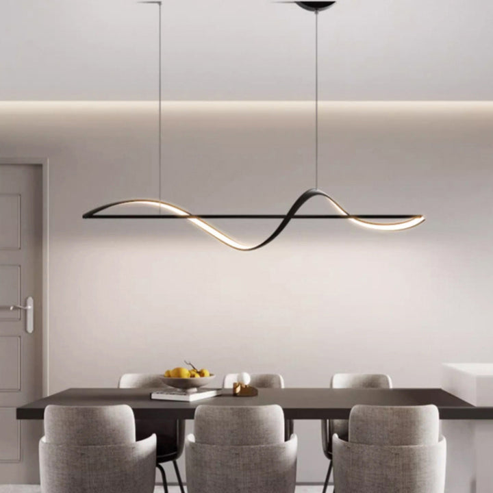Lustre moderne minimaliste linéaire en aluminium et silicone LED pour salle à manger 