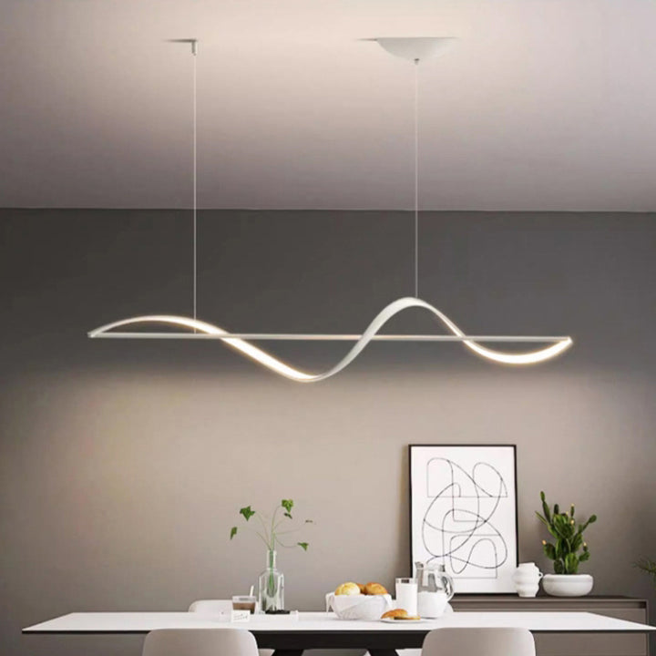 Lustre moderne minimaliste linéaire en aluminium et silicone LED pour salle à manger 