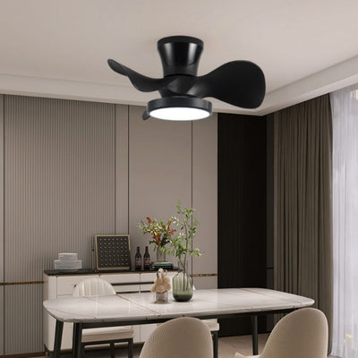 Ventilateur de plafond semi-encastré à LED en acrylique ABS à grain de bois rond industriel contemporain pour salon 