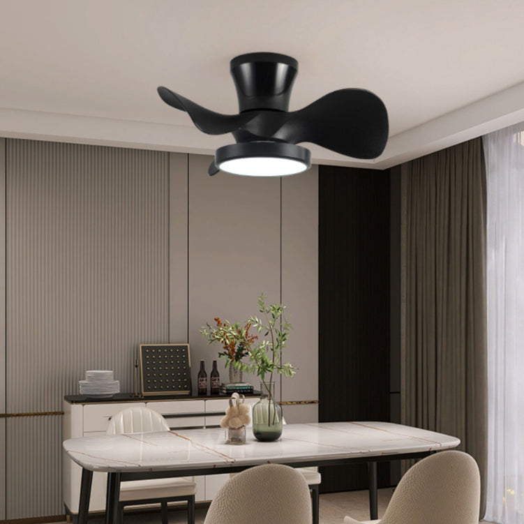 Ventilateur de plafond semi-encastré à LED en acrylique ABS à grain de bois rond industriel contemporain pour salon 