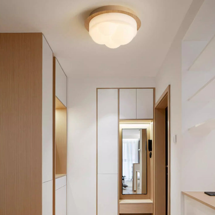 Luz de techo semiempotrada LED con pantalla de PE en forma de nube de grano de madera imitación hierro japonés tradicional para pasillo 