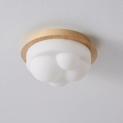 Traditional Japanese Iron Imitation Wood Grain Cloud PE Shade LED Semi-Flush Mount Ceiling Light For Hallway