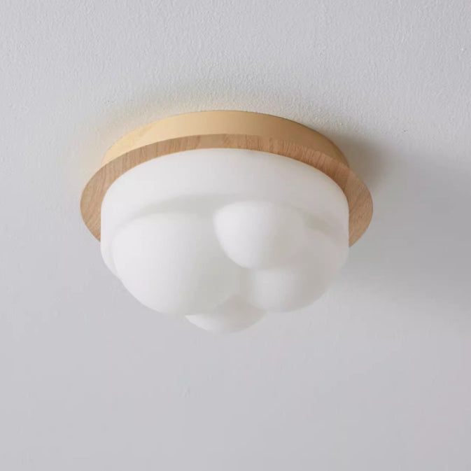 Traditional Japanese Iron Imitation Wood Grain Cloud PE Shade LED Semi-Flush Mount Ceiling Light For Hallway