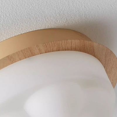 Traditional Japanese Iron Imitation Wood Grain Cloud PE Shade LED Semi-Flush Mount Ceiling Light For Hallway