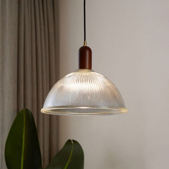 Lámpara Colgante de 1 Luz con Cúpula de Vidrio y Tazón Redondo Vintage Tradicional de Madera Maciza para Sala de Estar 