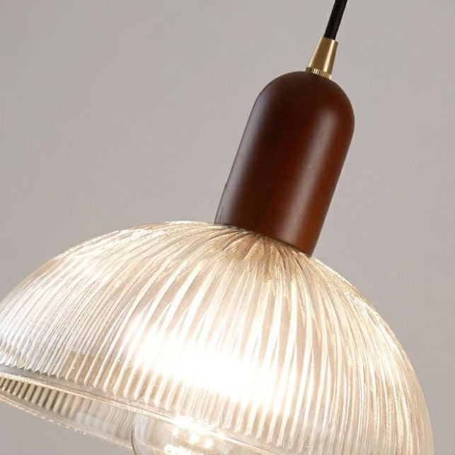 Lámpara Colgante de 1 Luz con Cúpula de Vidrio y Tazón Redondo Vintage Tradicional de Madera Maciza para Sala de Estar 
