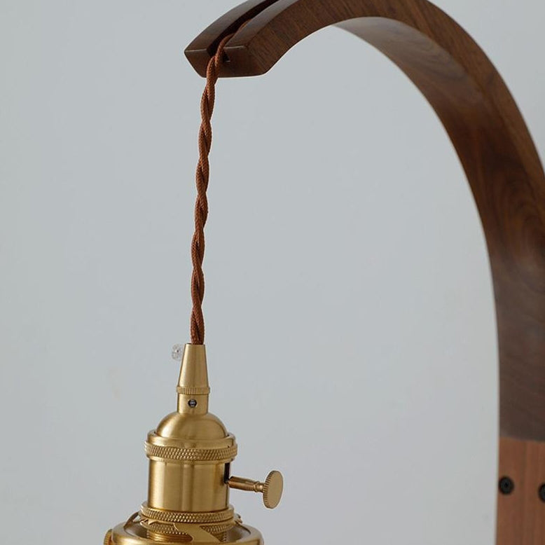 Applique murale 1 lumière avec abat-jour rond en céramique japonaise traditionnelle et poteau courbé en bois pour salon 