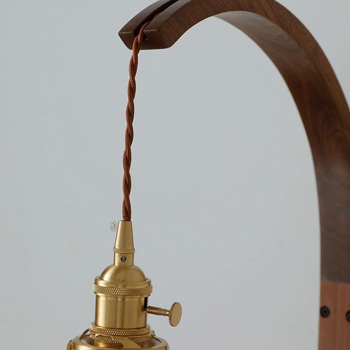 Applique murale 1 lumière avec abat-jour rond en céramique japonaise traditionnelle et poteau courbé en bois pour salon 