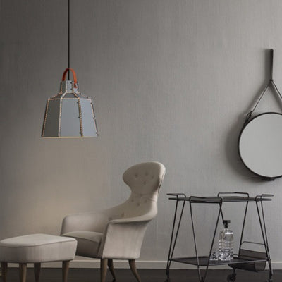 Lustre suspendu contemporain industriel rond cylindrique trapézoïdal en fer à 1 lumière pour salon 