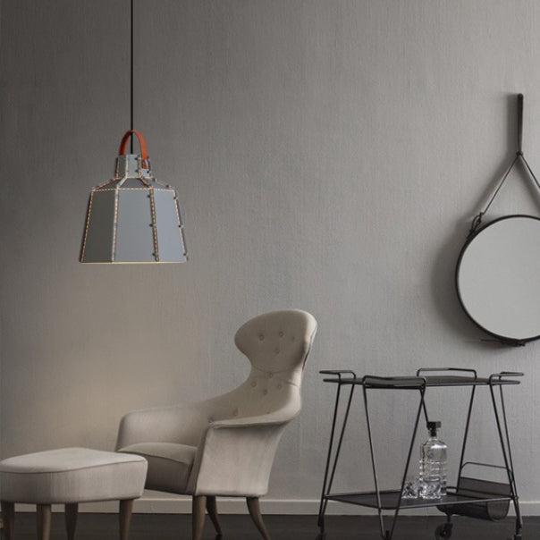 Lustre suspendu contemporain industriel rond cylindrique trapézoïdal en fer à 1 lumière pour salon 