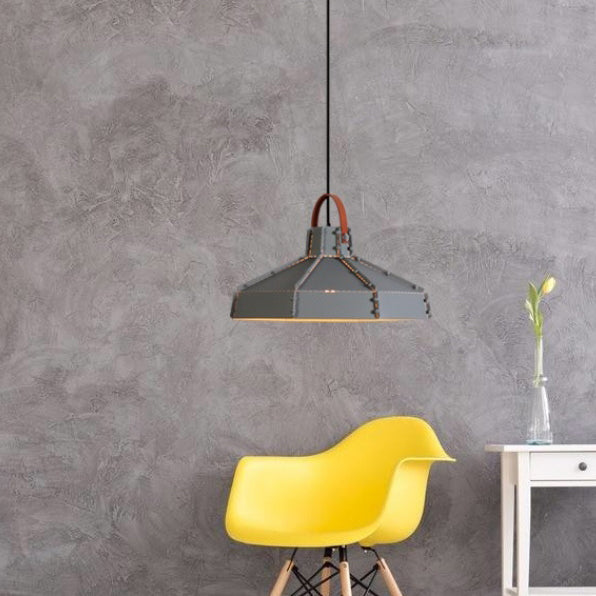 Lustre suspendu contemporain industriel rond cylindrique trapézoïdal en fer à 1 lumière pour salon 