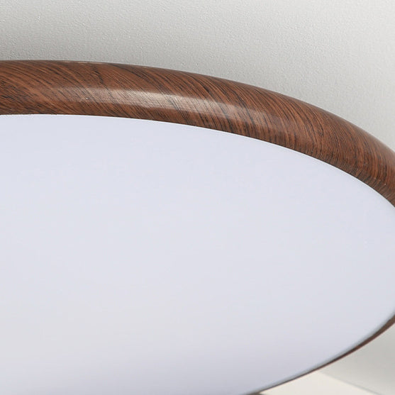 Moderne minimalistische Eisen Holzmaserung Runde LED Semi-Flush Mount Deckenleuchte für Wohnzimmer 
