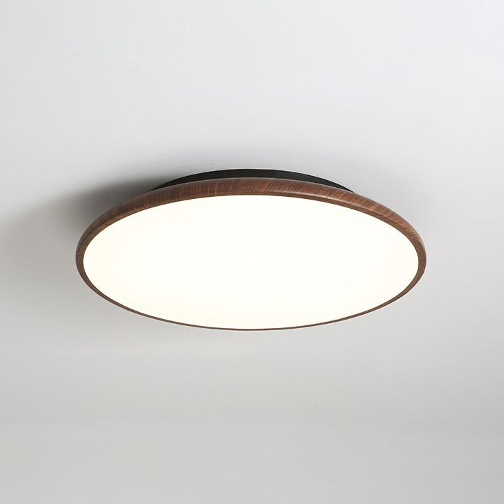 Moderne minimalistische Eisen Holzmaserung Runde LED Semi-Flush Mount Deckenleuchte für Wohnzimmer 