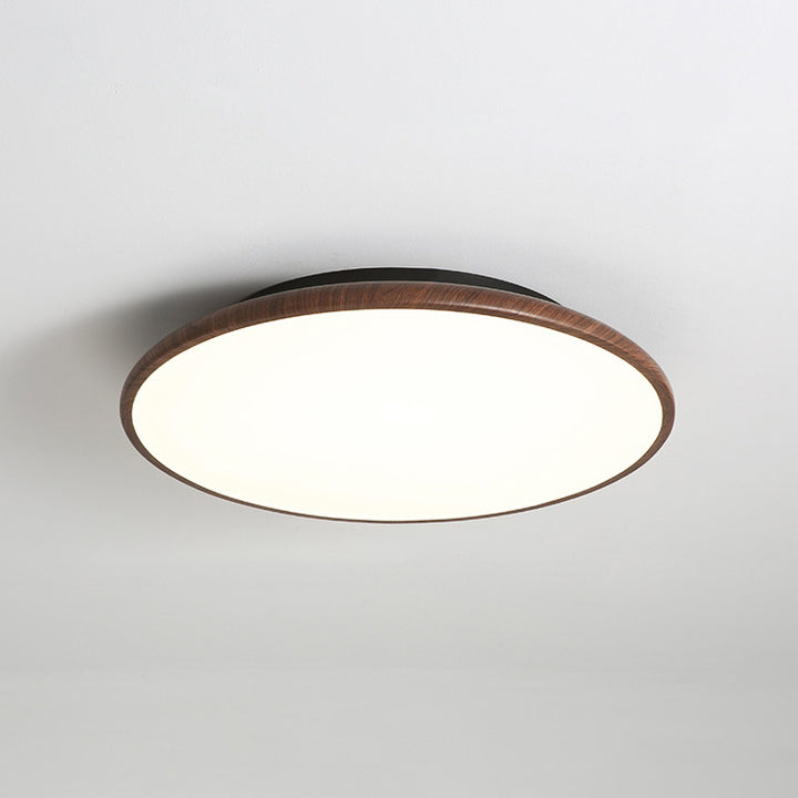 Moderne minimalistische Eisen Holzmaserung Runde LED Semi-Flush Mount Deckenleuchte für Wohnzimmer 
