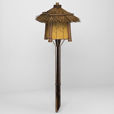 Lumière de paysage extérieure en bambou et acier LED pour jardin, maison rustique traditionnelle à quatre coins 