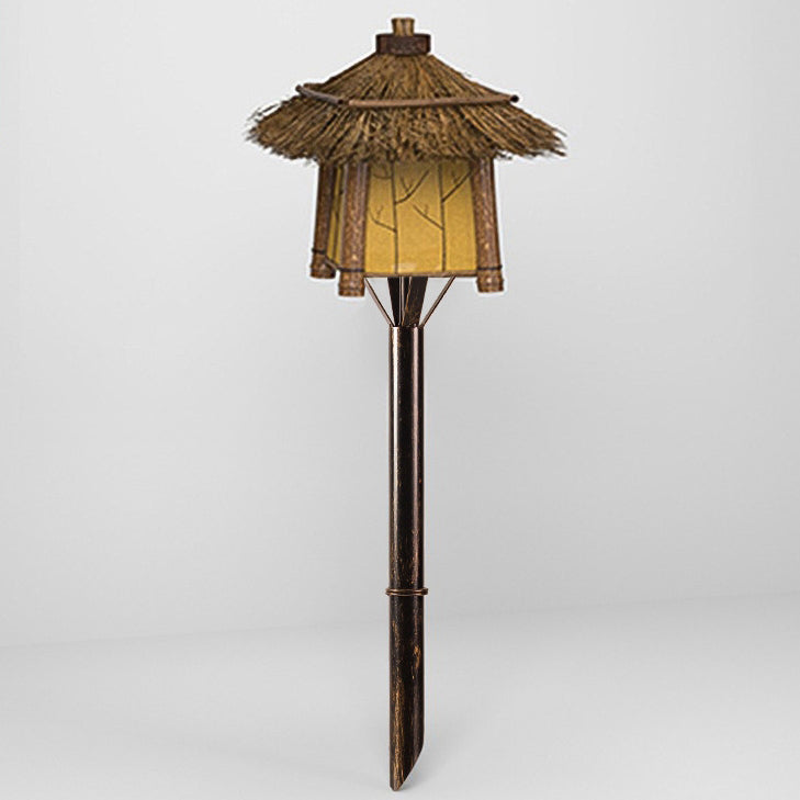 Lumière de paysage extérieure en bambou et acier LED pour jardin, maison rustique traditionnelle à quatre coins 