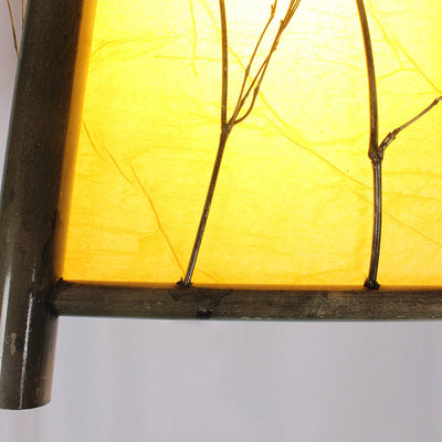 Lumière de paysage extérieure en bambou et acier LED pour jardin, maison rustique traditionnelle à quatre coins 