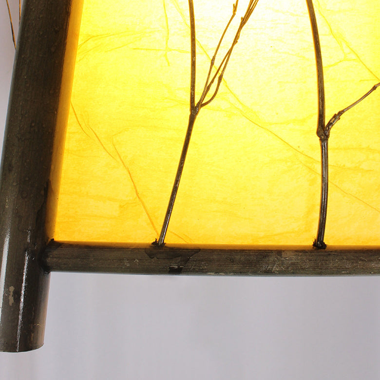 Lumière de paysage extérieure en bambou et acier LED pour jardin, maison rustique traditionnelle à quatre coins 