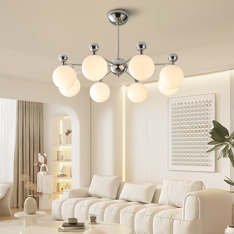Moderner minimalistischer Kronleuchter mit runder Kugel aus Glas und Eisen, 5/8 Lichter für Wohnzimmer 