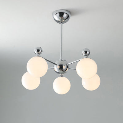 Moderner minimalistischer Kronleuchter mit runder Kugel aus Glas und Eisen, 5/8 Lichter für Wohnzimmer 