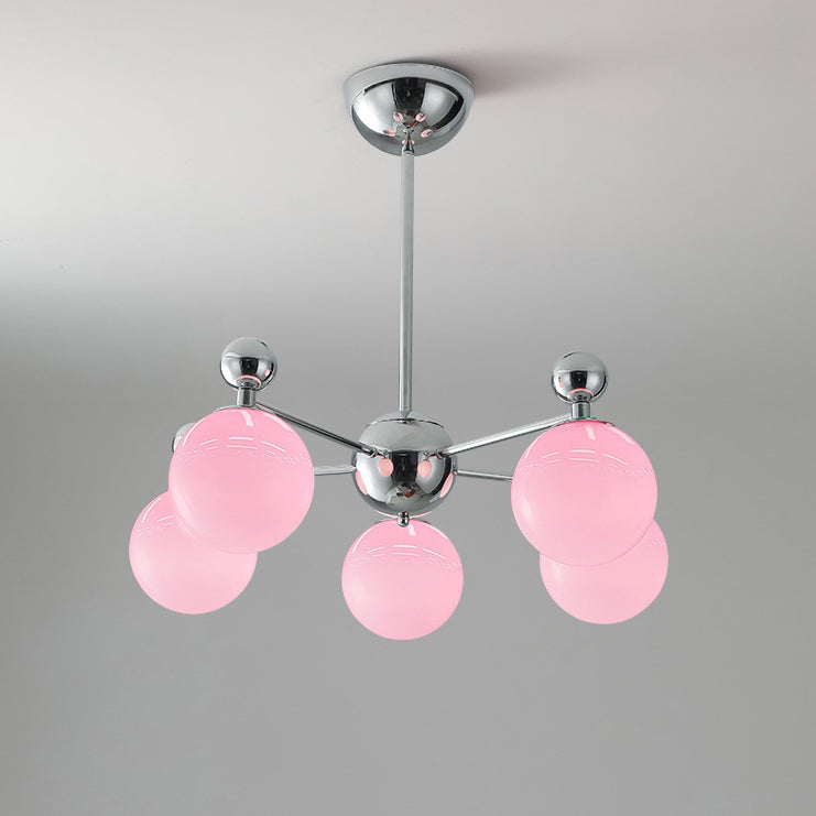 Moderner minimalistischer Kronleuchter mit runder Kugel aus Glas und Eisen, 5/8 Lichter für Wohnzimmer 