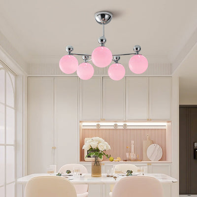 Moderner minimalistischer Kronleuchter mit runder Kugel aus Glas und Eisen, 5/8 Lichter für Wohnzimmer 