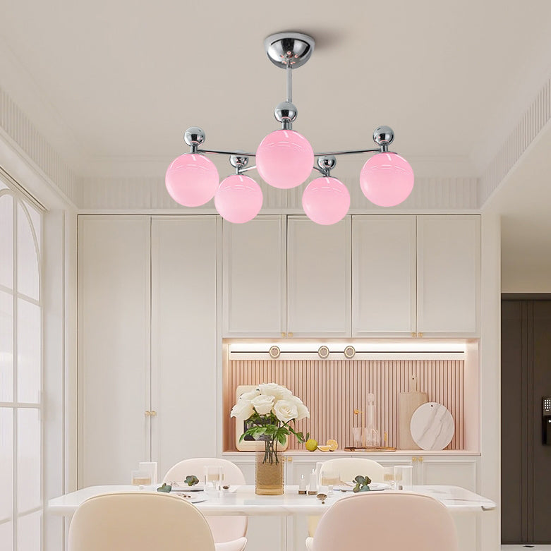 Moderner minimalistischer Kronleuchter mit runder Kugel aus Glas und Eisen, 5/8 Lichter für Wohnzimmer 