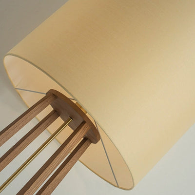 Traditionelle chinesische Holz Stoff Zylinder 1-Licht Tischlampe für Schlafzimmer 