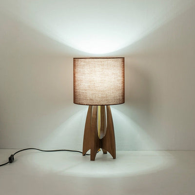 Traditionelle chinesische Holz Stoff Zylinder 1-Licht Tischlampe für Schlafzimmer 